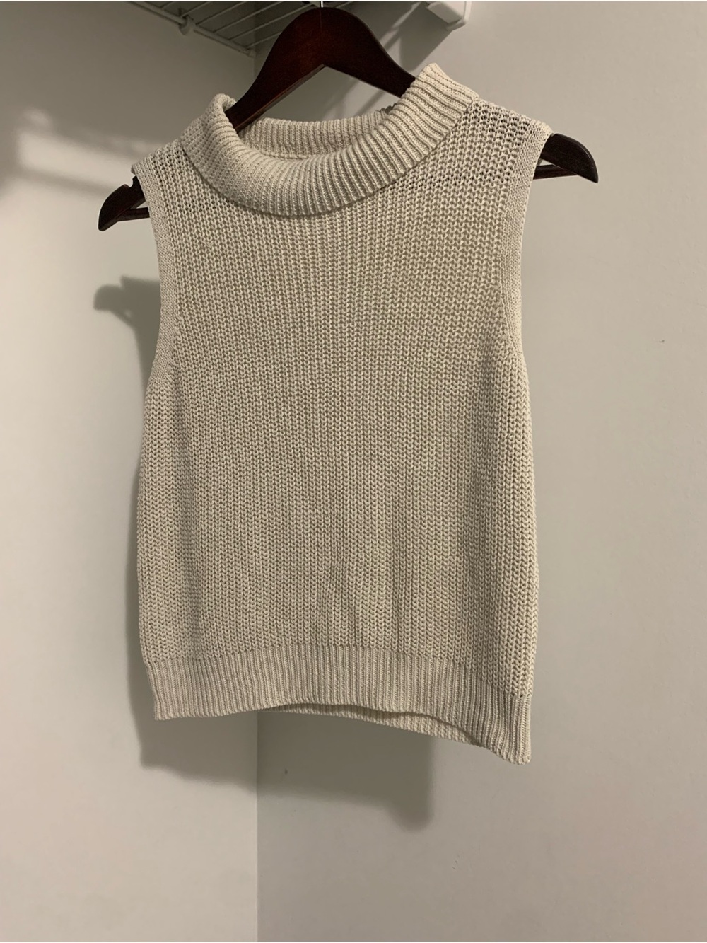 Sleeveless Cowl Neck Knit Vest - Cream